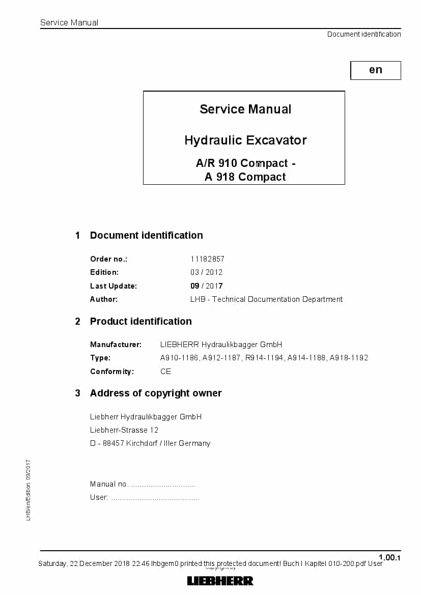 Liebherr A910 A912 R914 A914 A918 Compact Hydraulic excavator Workshop Repair Service Manual PDF Download