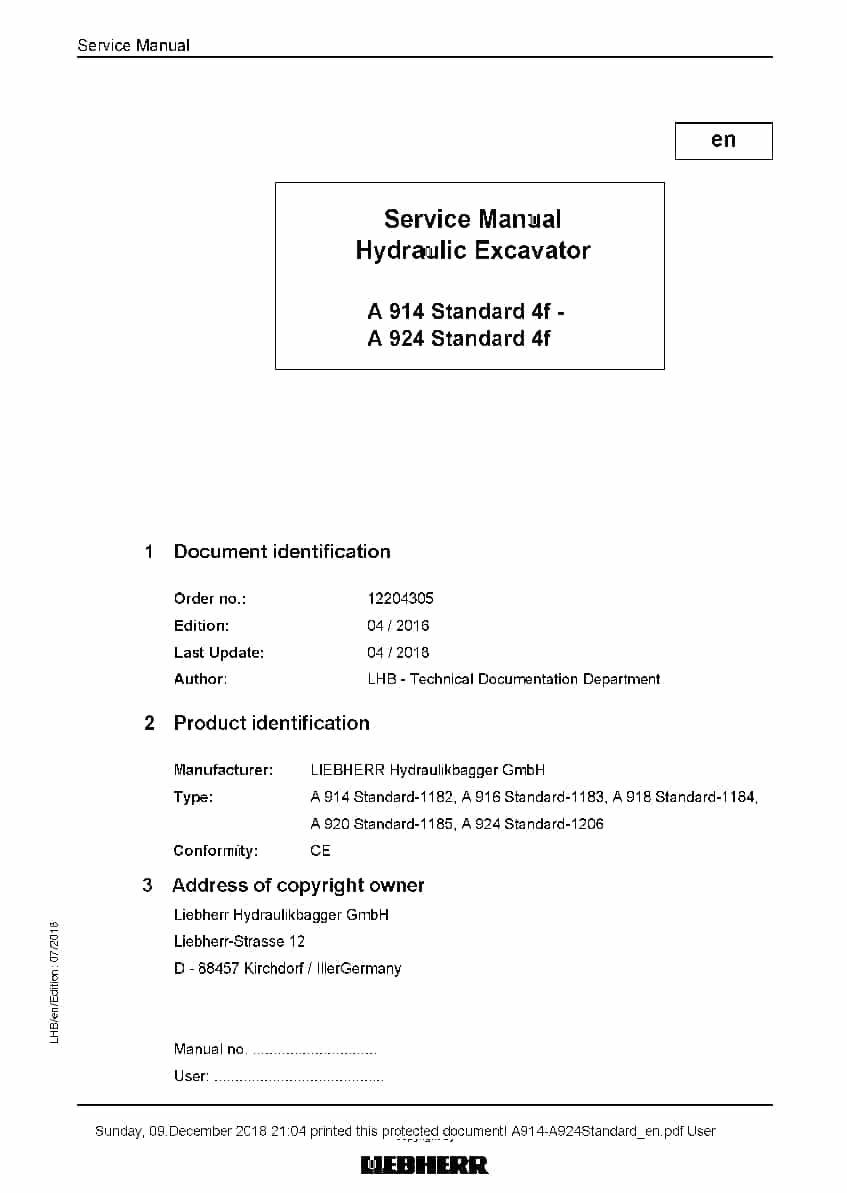 Liebherr A914 A916 A918 A920 A924 Standard Hydraulic excavator Workshop Repair Service Manual PDF Download