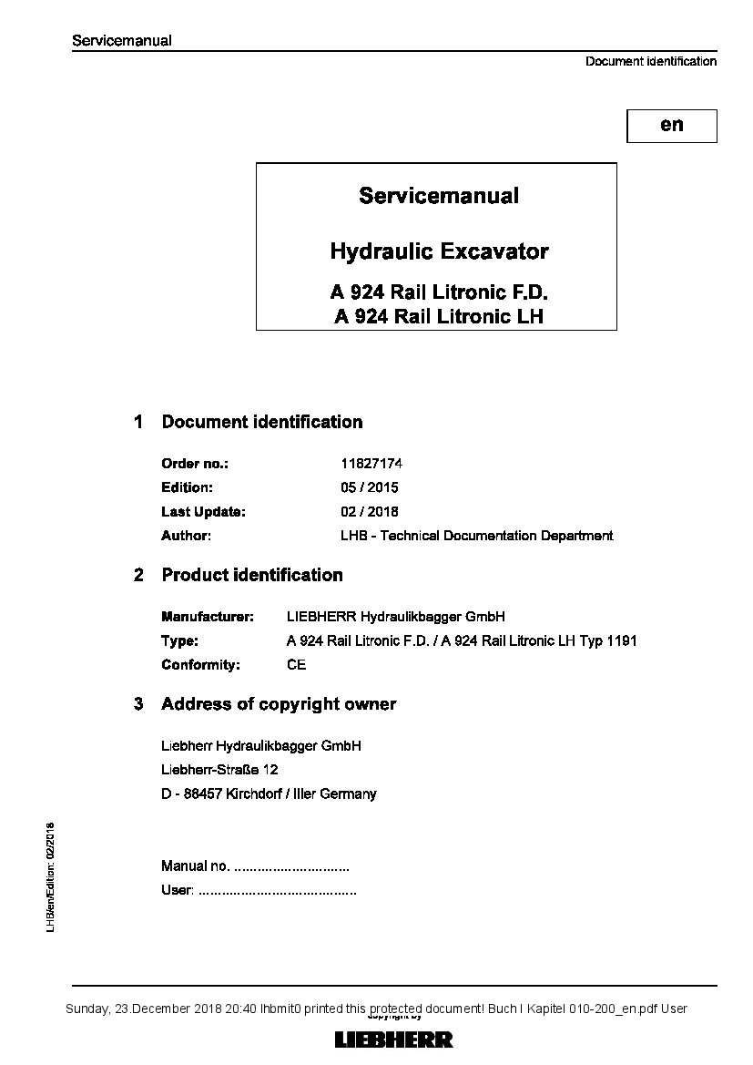 Liebherr A924 Rail Litronic FD LH Hydraulic excavator Workshop Repair Service Manual PDF Download