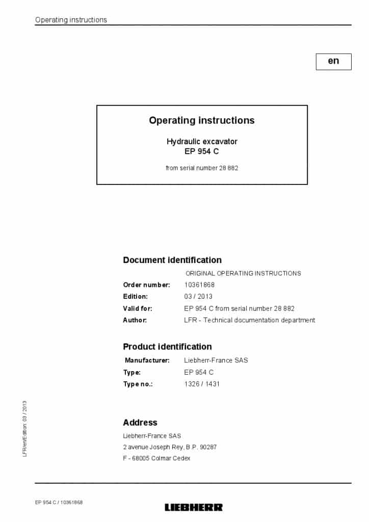 Liebherr EP954C Operation and Maintenance Manual PDF download