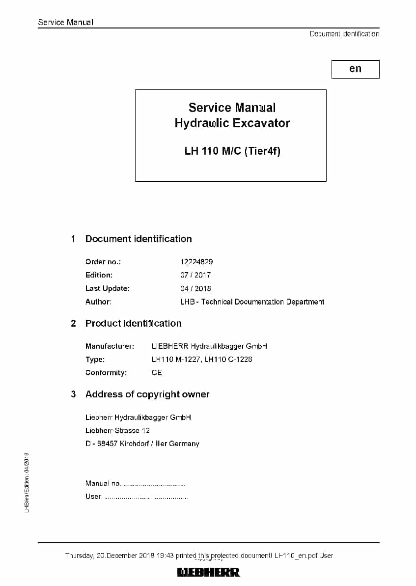 Liebherr LH110 M C Tier 4f Hydraulic excavator Workshop Repair Service Manual PDF Download