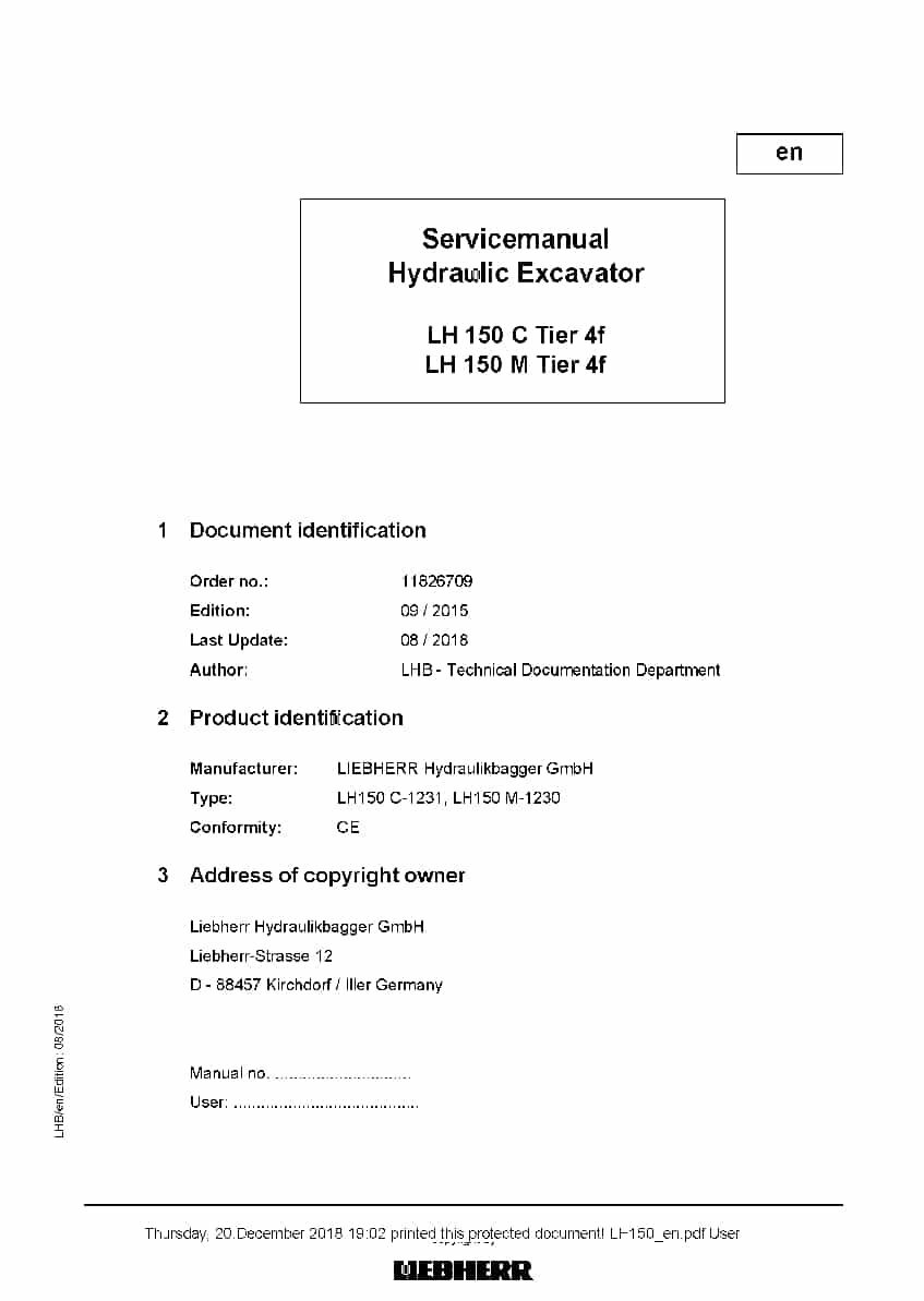 Liebherr LH150 M C Tier 4f Hydraulic excavator Workshop Repair Service Manual PDF Download