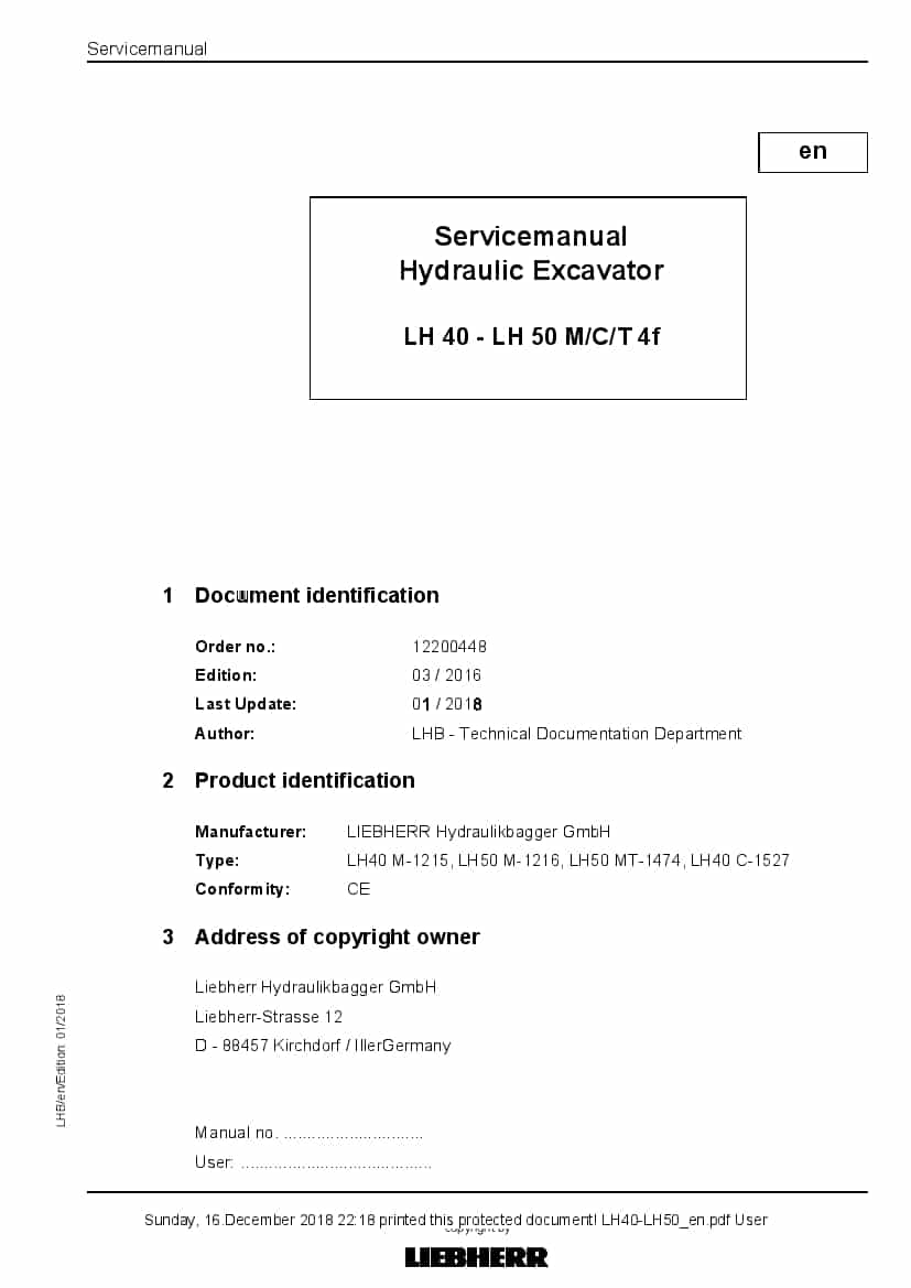 Liebherr LH40 LH50 M C T 4f Hydraulic excavator Workshop Repair Service Manual PDF Download