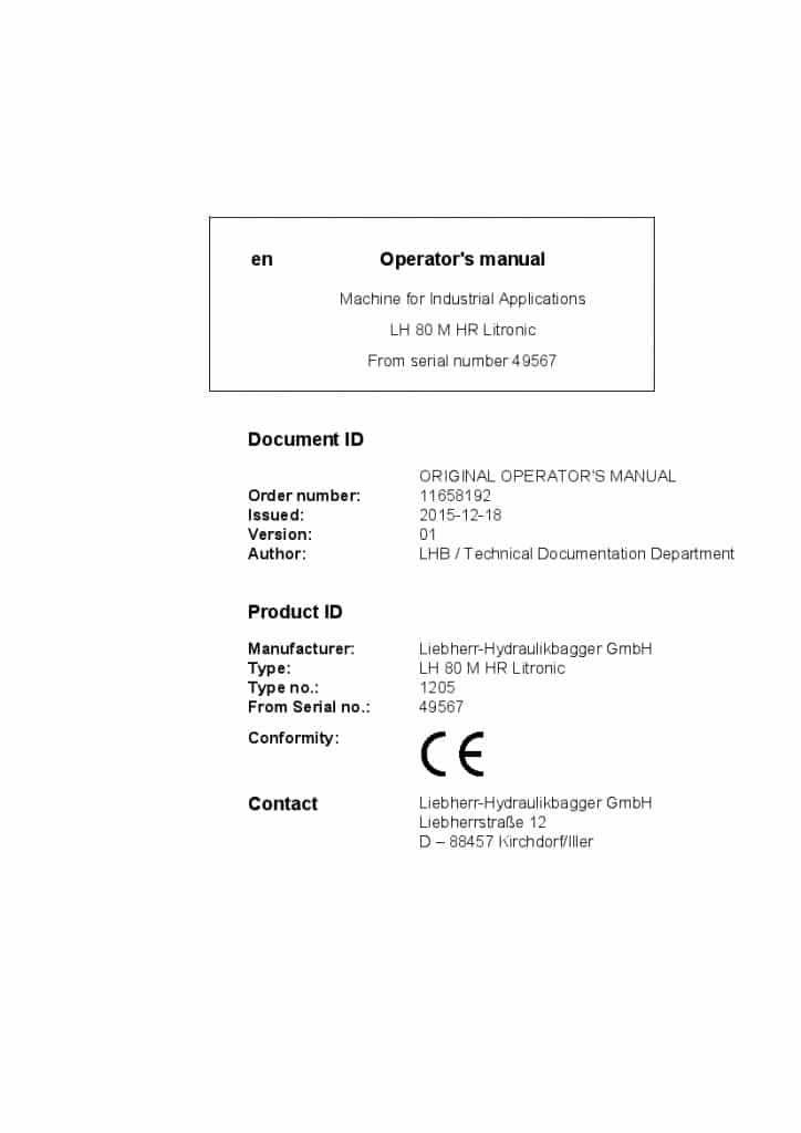 Liebherr LH80M High Rise 49567 Operation and Maintenance Manual PDF download