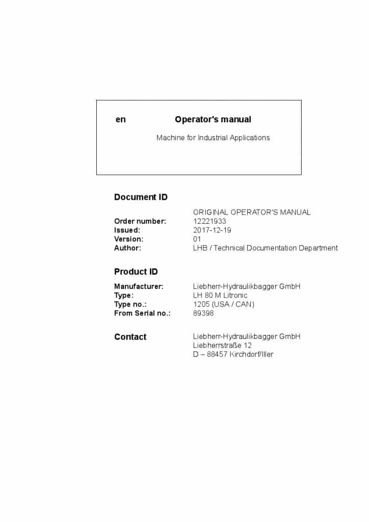 Liebherr LH80M US 89398 Operation and Maintenance Manual PDF download