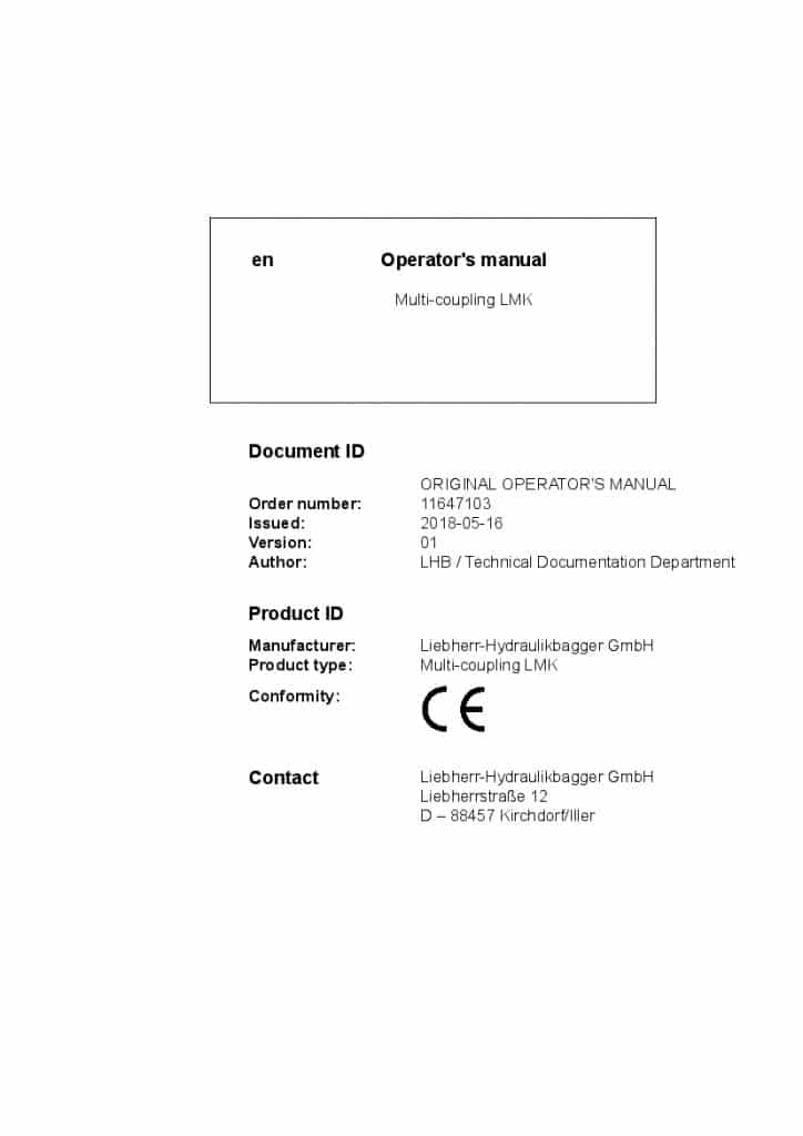 Liebherr Multi-coupling LMK Operation and Maintenance Manual PDF download