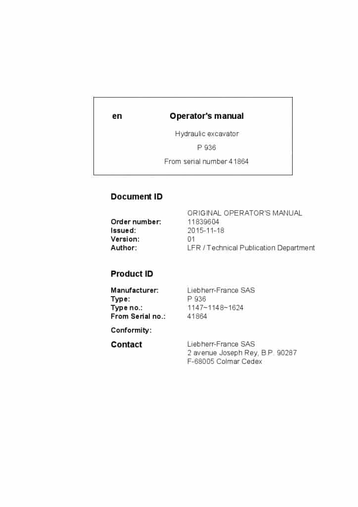 Liebherr P936 41864 Operation and Maintenance Manual PDF download