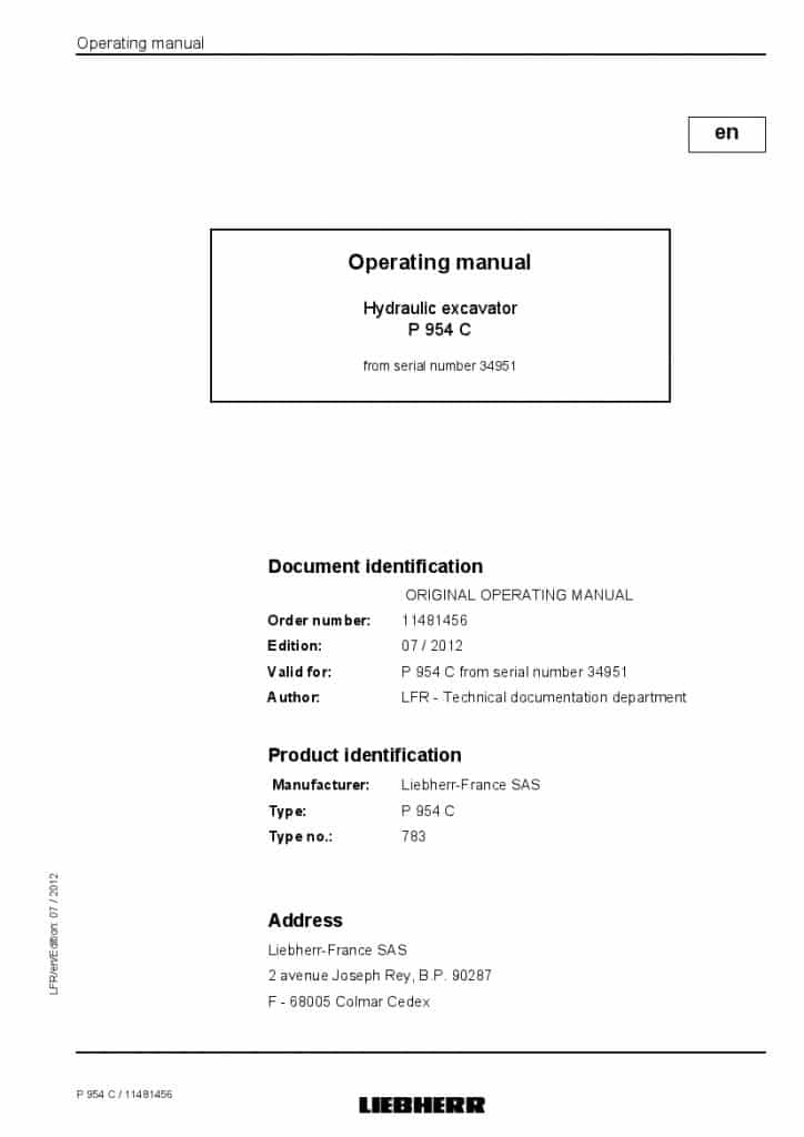 Liebherr P954C 783 34951 07 2012 en Operation and Maintenance Manual PDF download