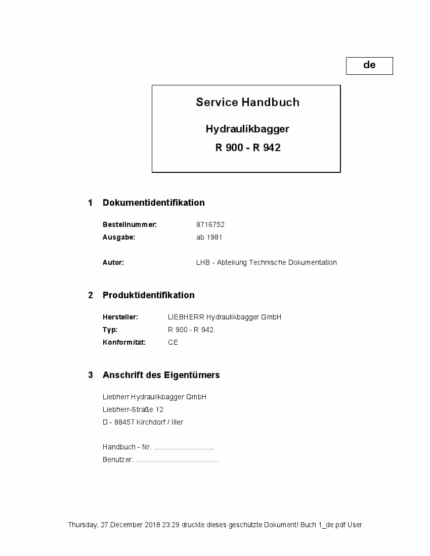 Liebherr R900 R902 R912 R922 R932 R942 Hydraulic excavator Workshop Repair Service Manual PDF Download