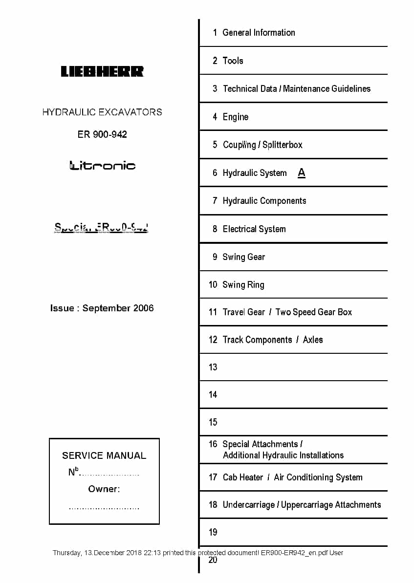 Liebherr R900 R902 R912 R922 R932 R942 R942 Hydraulic excavator Workshop Repair Service Manual PDF Download