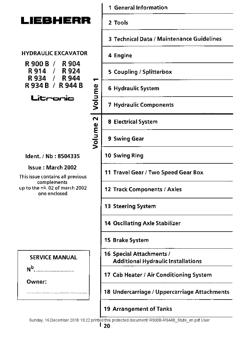 Liebherr R900 R904 R914 R924 R934 R944 Litronic Hydraulic excavator Workshop Repair Service Manual PDF Download