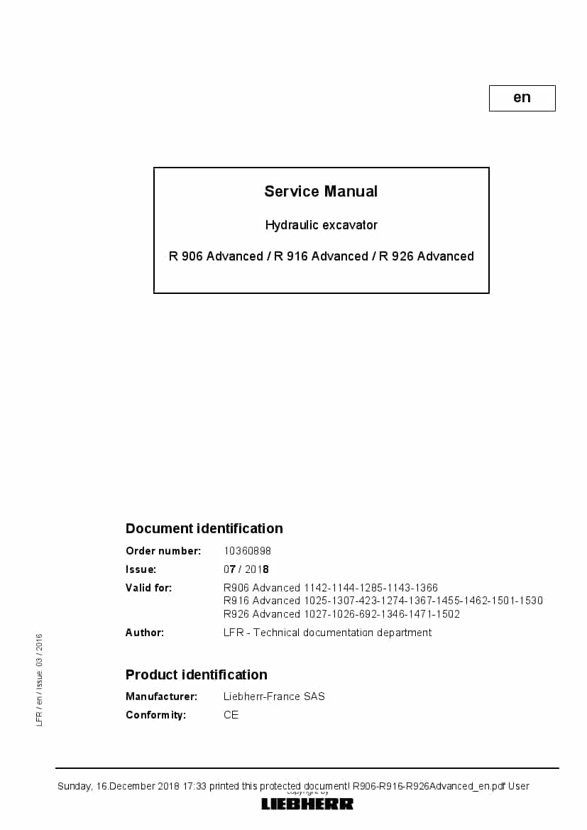 Liebherr R906 R916 R926 Advanced Hydraulic excavator Workshop Repair Service Manual PDF Download