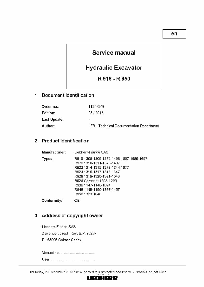 Liebherr R918 R920 R922 R924 R926 R936 R946 R950 Hydraulic excavator Workshop Repair Service Manual PDF Download