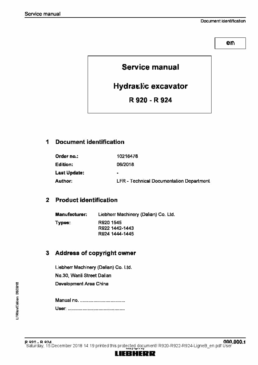 Liebherr R920 R922 R924 Hydraulic excavator Workshop Repair Service Manual PDF Download