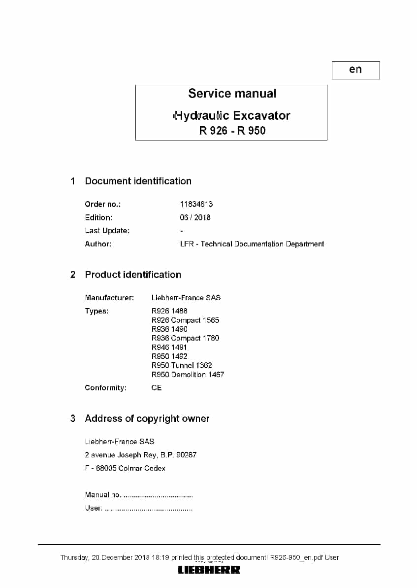 Liebherr R926 R936 R946 R950 Hydraulic excavator Workshop Repair Service Manual PDF Download