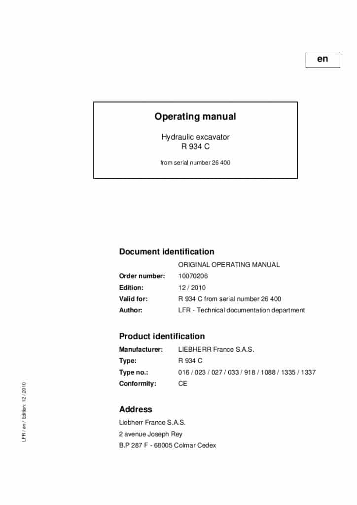 Liebherr R934C 2010 Operation and Maintenance Manual PDF download