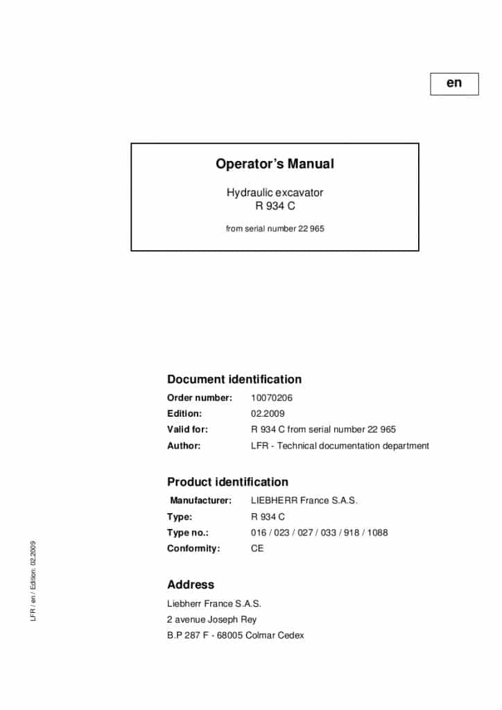 Liebherr R934C 22965 Operation and Maintenance Manual PDF download