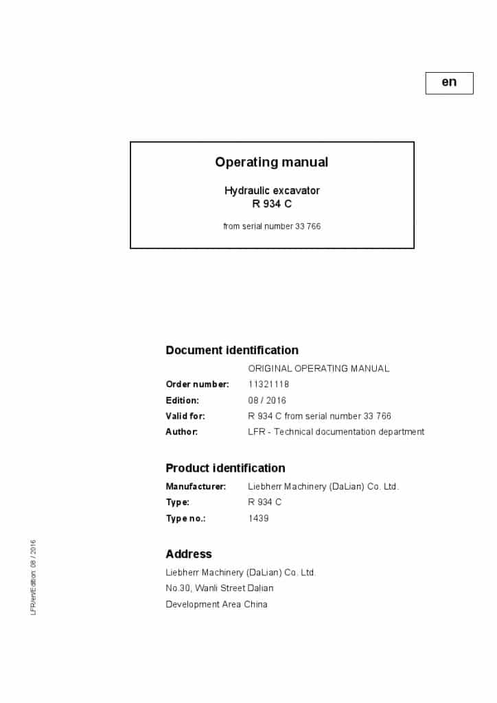 Liebherr R934C 33766 Operation and Maintenance Manual PDF download