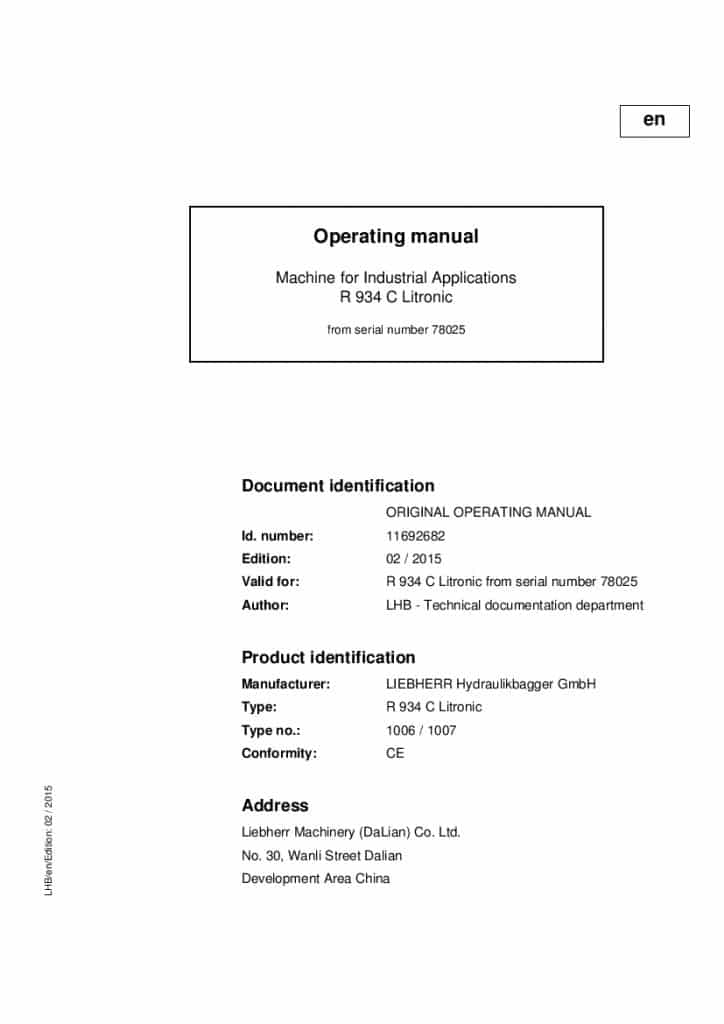 Liebherr R934C 78025 Operation and Maintenance Manual PDF download