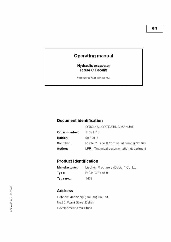 Liebherr R934C Facelift 33766 Operation and Maintenance Manual PDF download