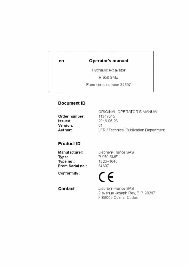 Liebherr R950 SME 34697 Operation and Maintenance Manual PDF download