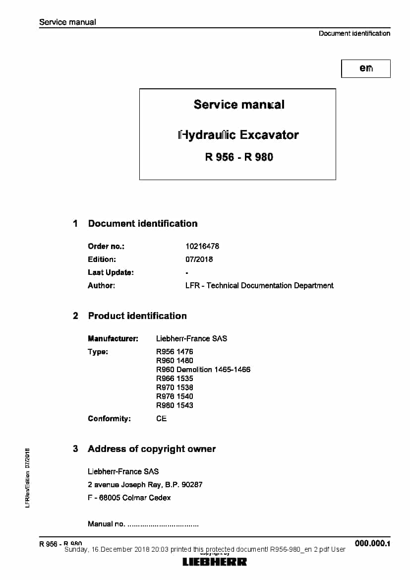 Liebherr R956 R960 R966 R970 R976 R980 Hydraulic excavator Workshop Repair Service Manual PDF Download