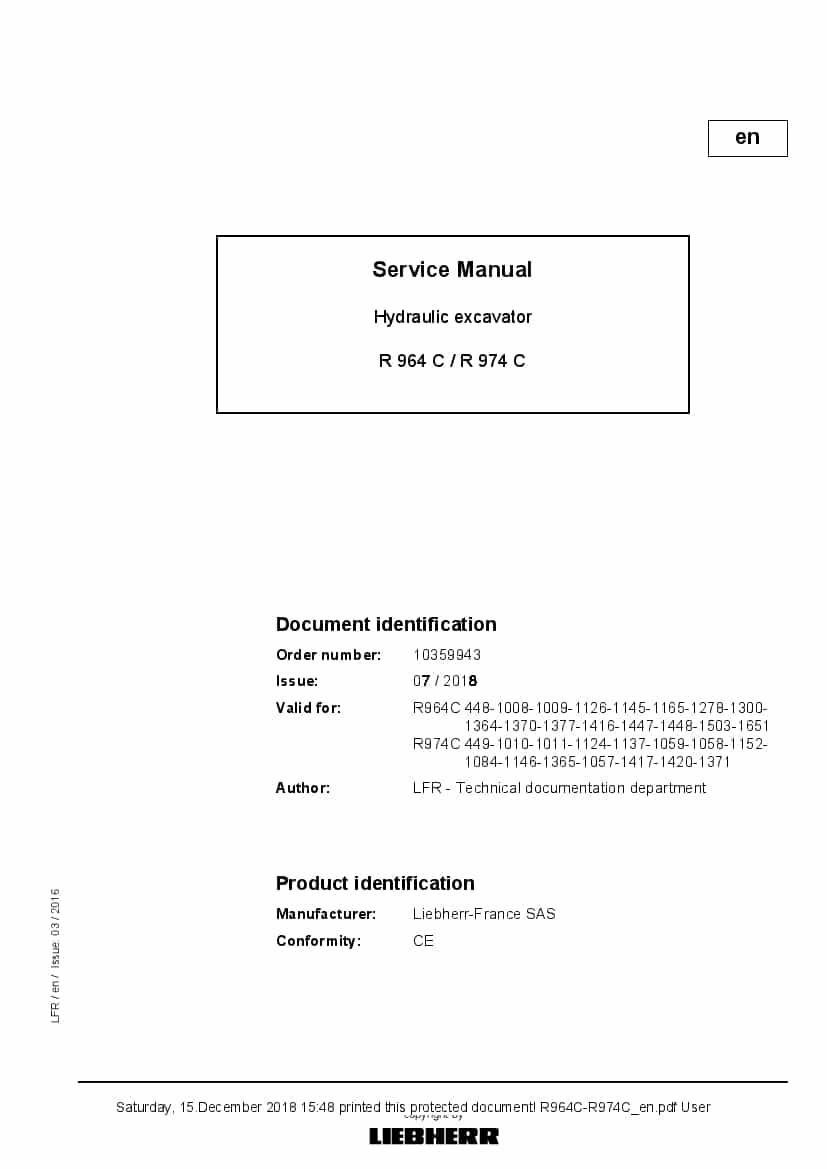Liebherr R964C R974C Hydraulic excavator Workshop Repair Service Manual PDF Download