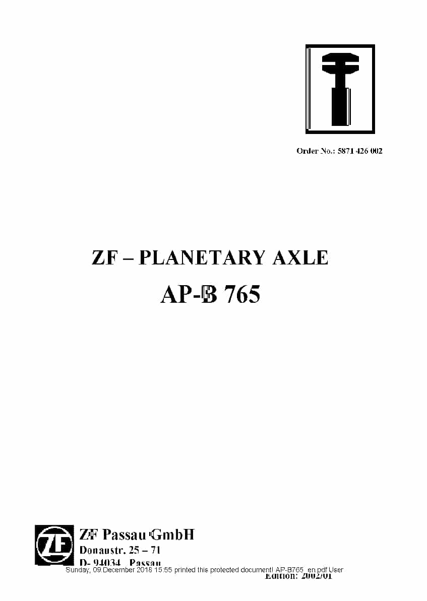 ZF Axle AP B765 Workshop Repair Service Manual PDF Download