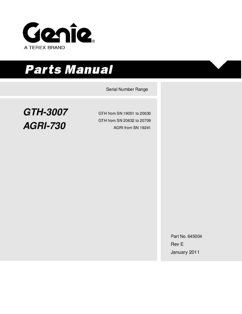 Genie Terex GTH-3007 from SN 19051 to 20630 Parts Manual PDF Download