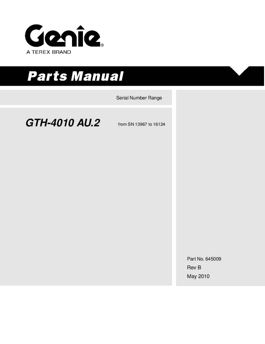 Genie Terex GTH-4010 AU.2 Australian from SN 13967 to 16124 Parts Manual PDF Download