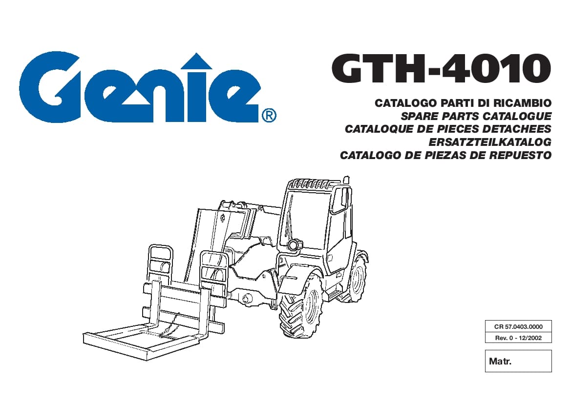 Genie Terex GTH-4010 Parts Manual PDF Download