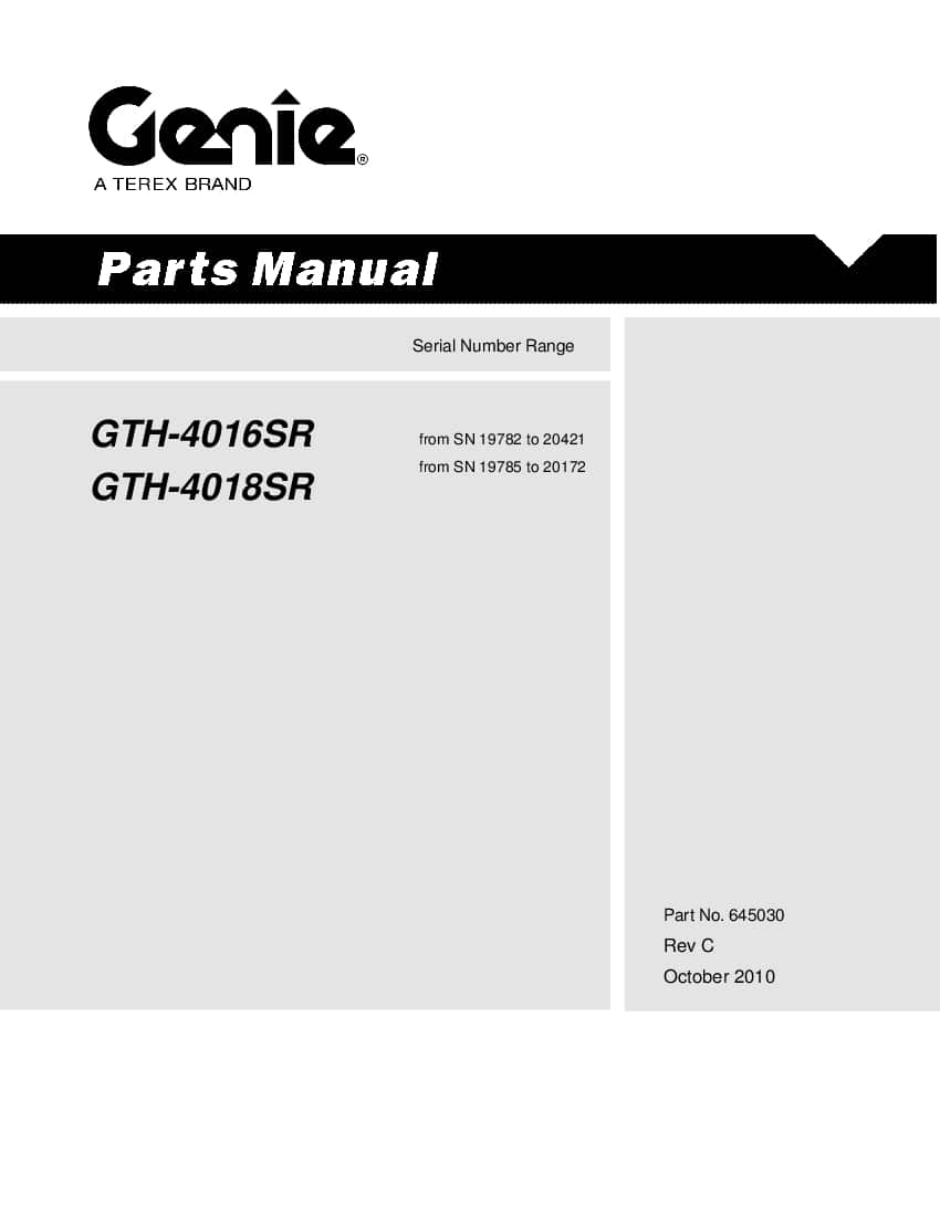 Genie Terex GTH-4016 SR from SN 19782 to 20421 Parts Manual PDF Download