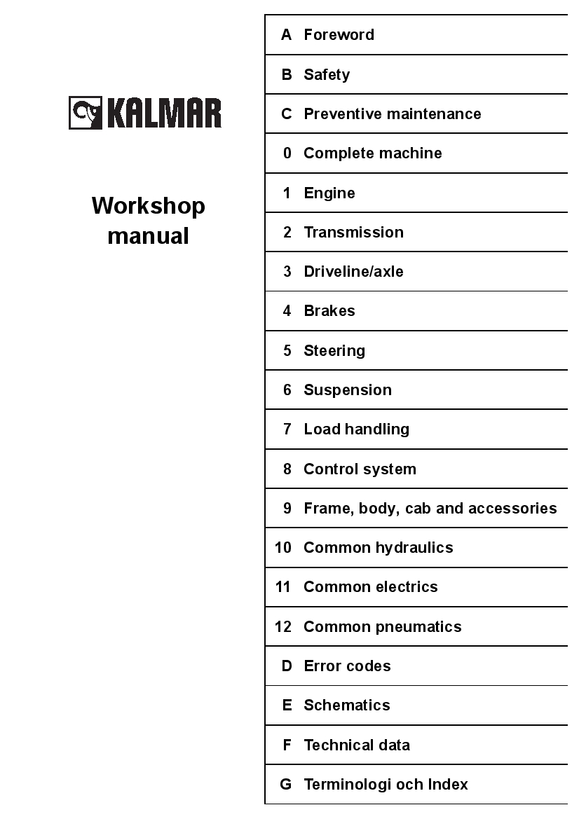 Kalmar montacargas DCE 90 180 DCE 70-32E3 70-35E Workshop Repair Service Manual PDF Download