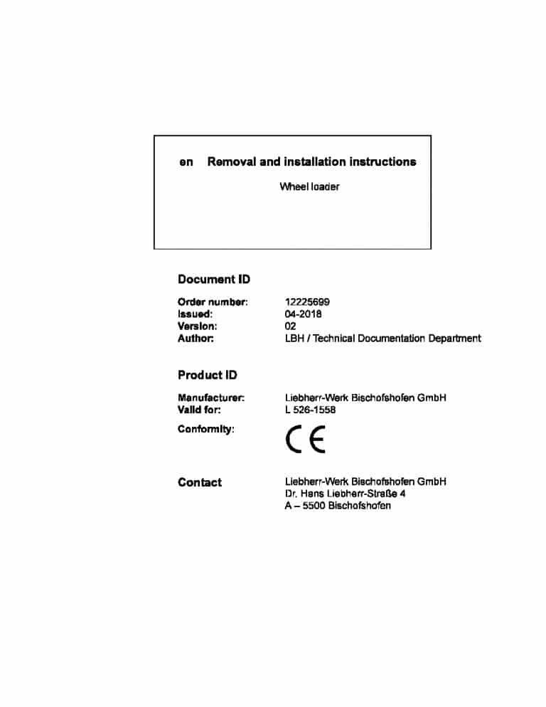 Liebherr L526 1558 wheel loader removal and installation instructions manual PDF Download