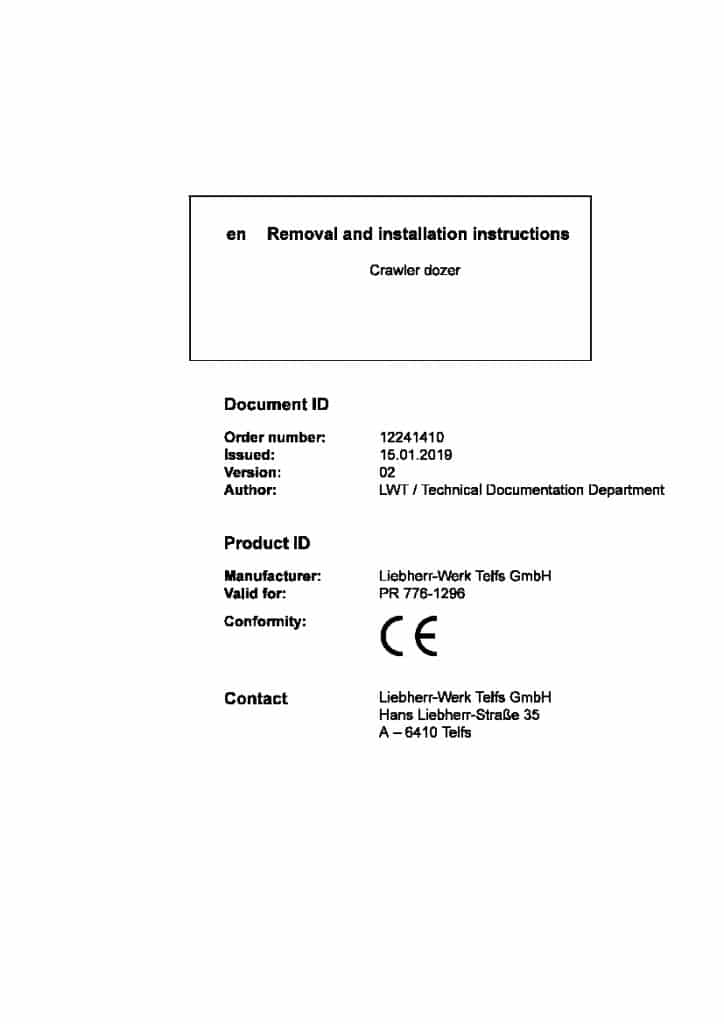 Liebherr PR 776 1296 12589 Crawler dozer removal and installation instructions manual PDF Download