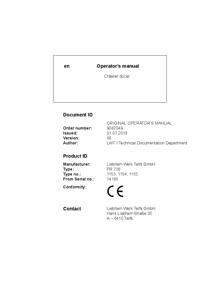 Liebherr PR736 1153 1154 1155 14185 Crawler dozer Operation and Maintenance Manual PDF download