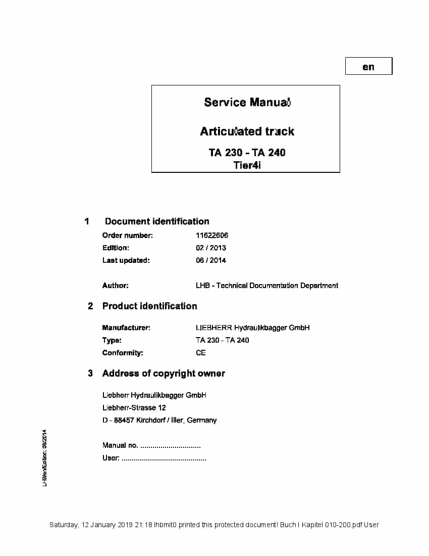 Liebherr TA230 TA240 Articulated Truck Workshop Repair Service Manual PDF Download