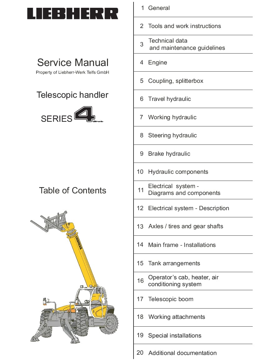 Liebherr TL435 442 445 Telescopic handler Workshop Repair Service Manual PDF Download