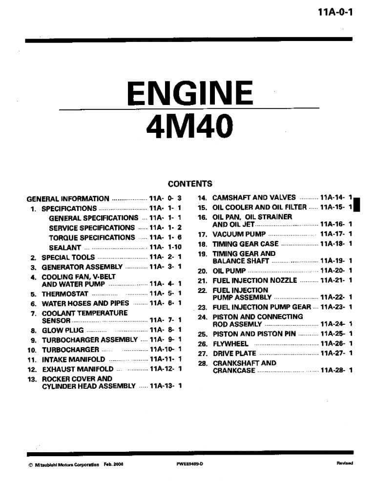 Mitsubishi Canter engine 4M40 Workshop Repair Service Manual PDF Download