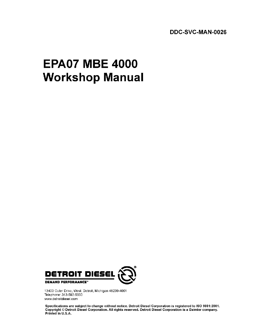 Detroit Diesel MBE 4000 EPA07 Workshop Repair Service Manual PDF