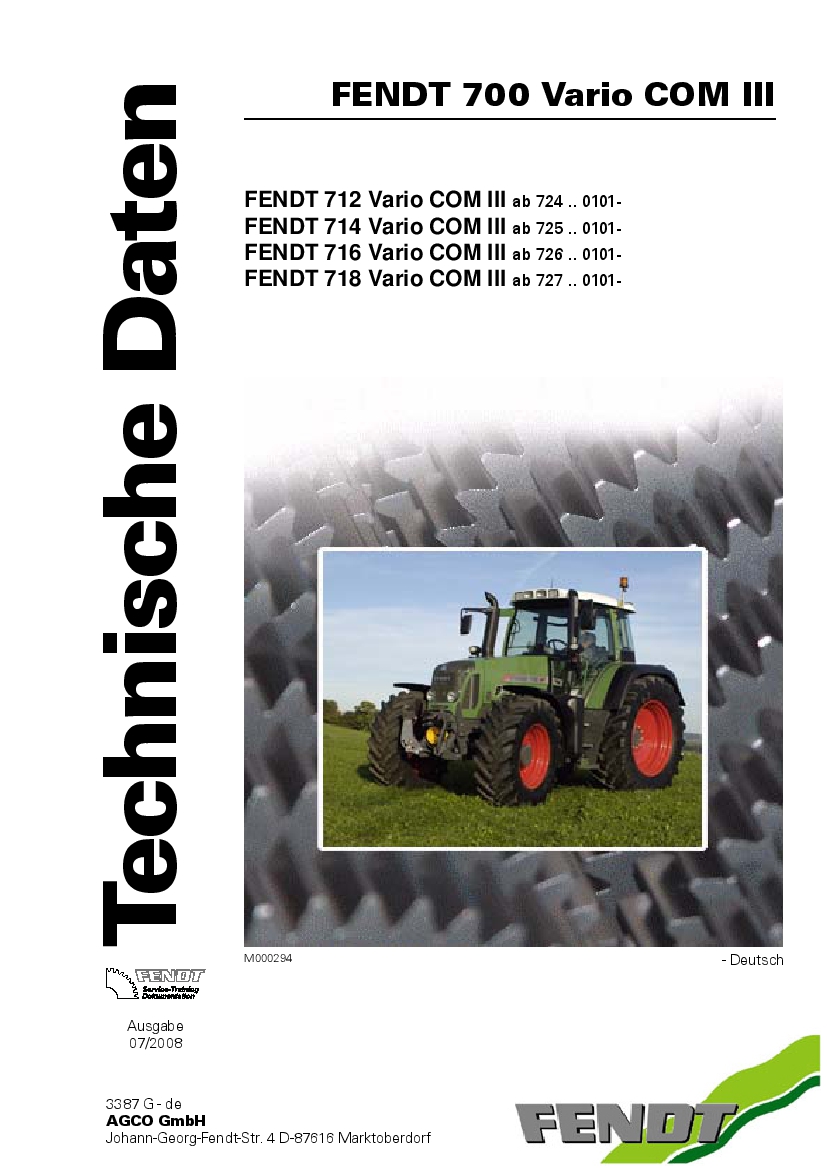 Fendt TECHNISCHE DATEN 700 COM III PDF Download