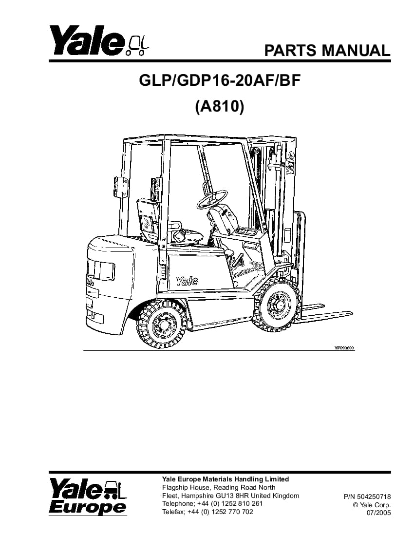 Yale A810 2005 Lift Parts Manual PDF Download