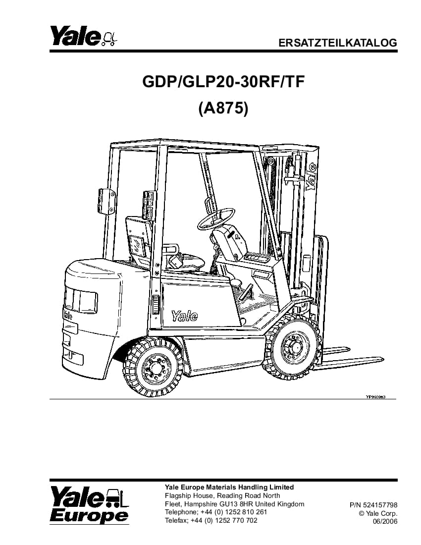 Yale A875 2006 DE Lift Parts Manual PDF Download