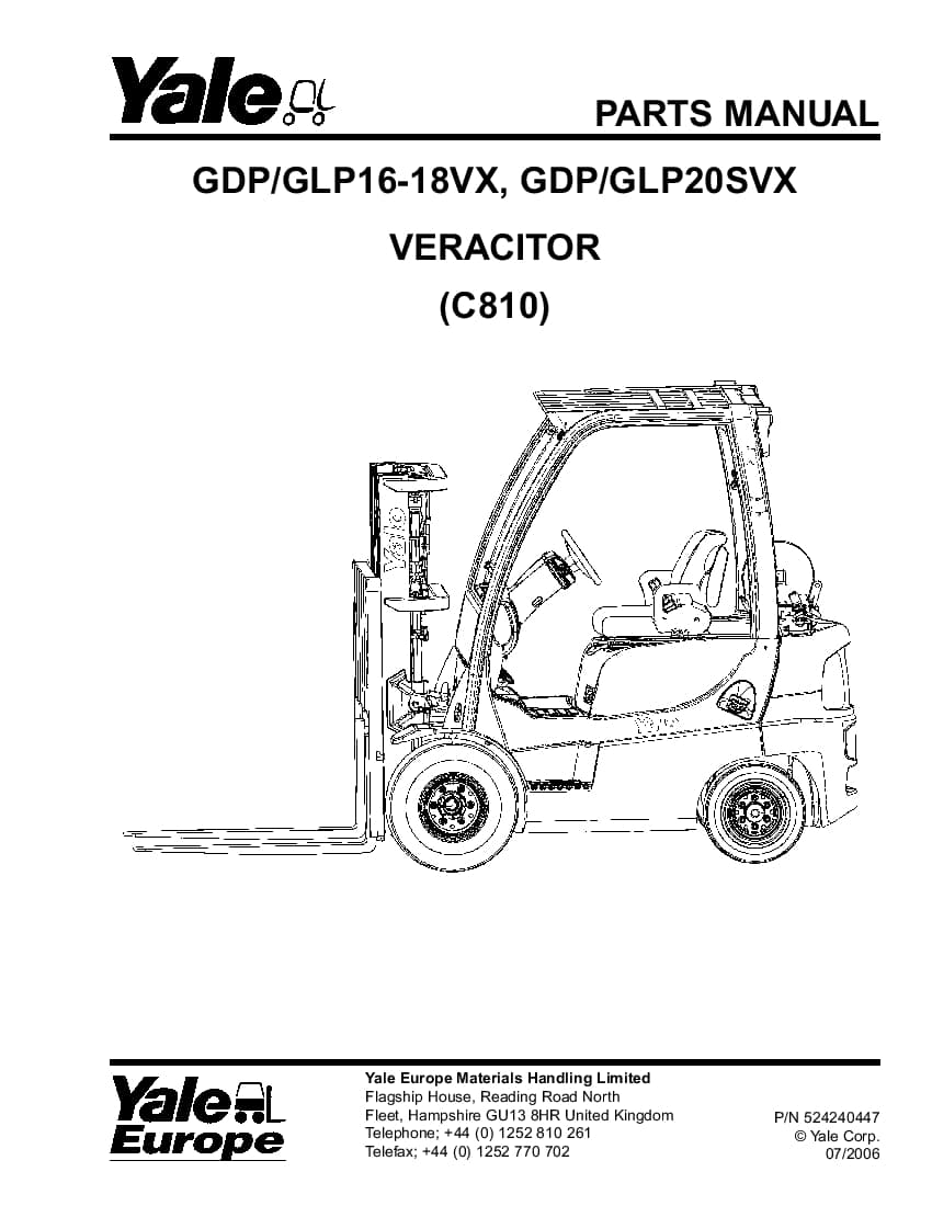 Yale C810 Lift Parts Manual PDF Download