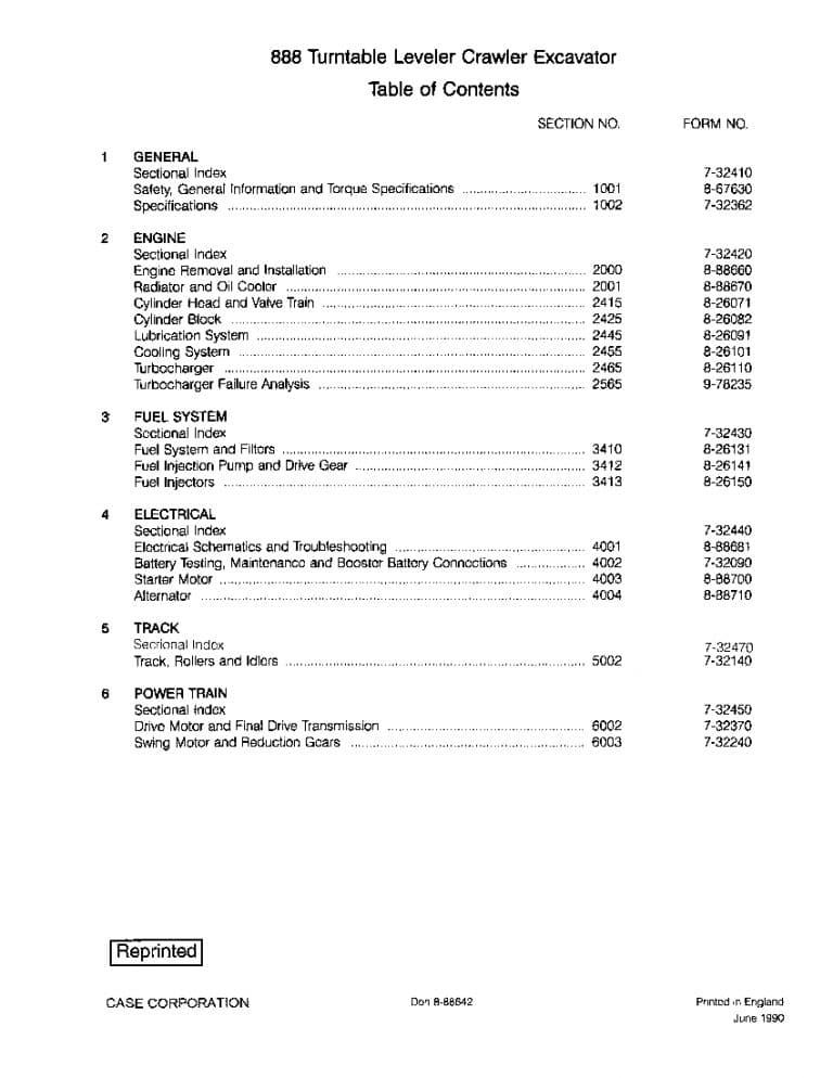 Case 888 Crawler Excavator Workshop Repair Service Manual PDF Download