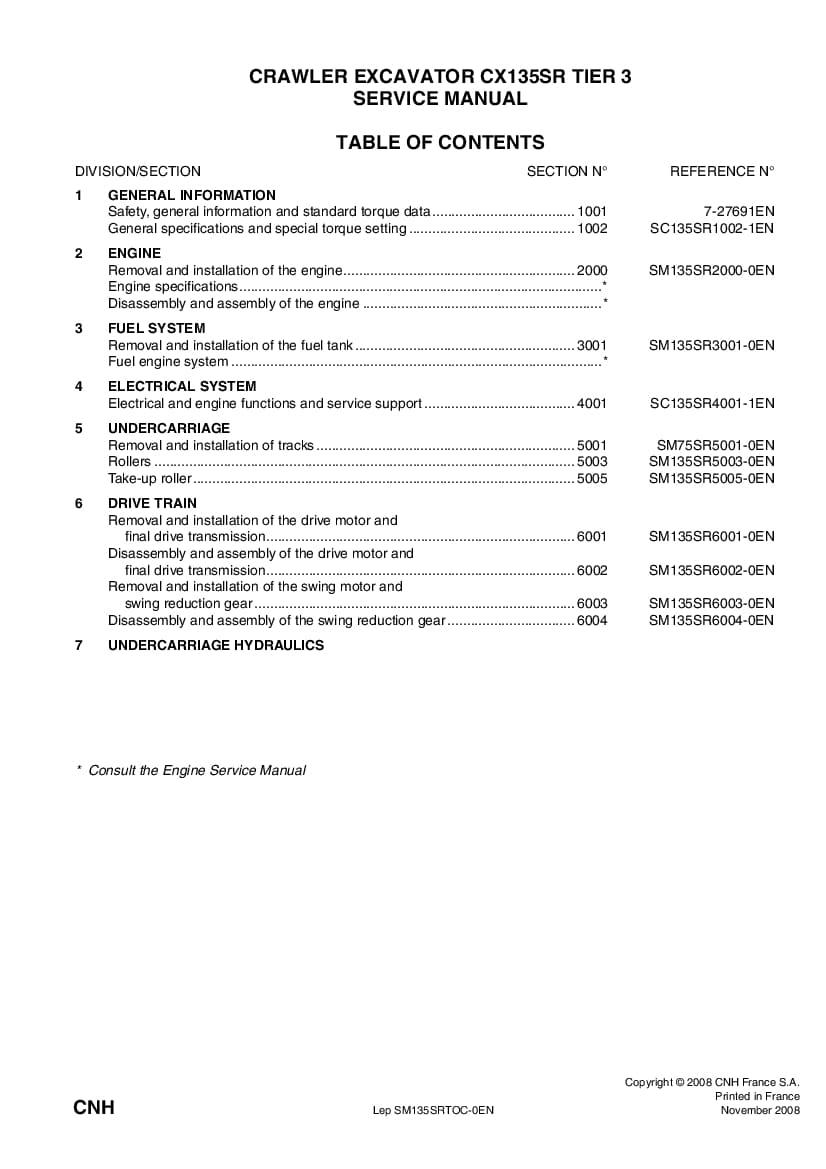 Case CX135SR Tier 3 Crawler Excavator Workshop Repair Service Manual PDF Download