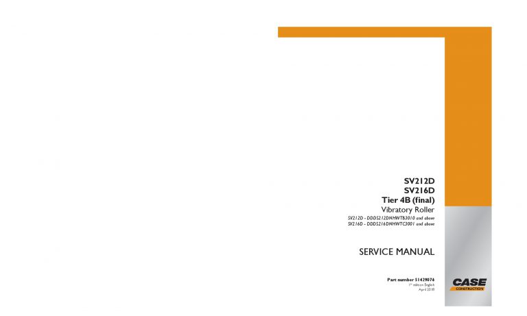 Case SV212D, SV216D Tier 4B final Vibratory Roller Workshop Repair Service Manual PDF Download