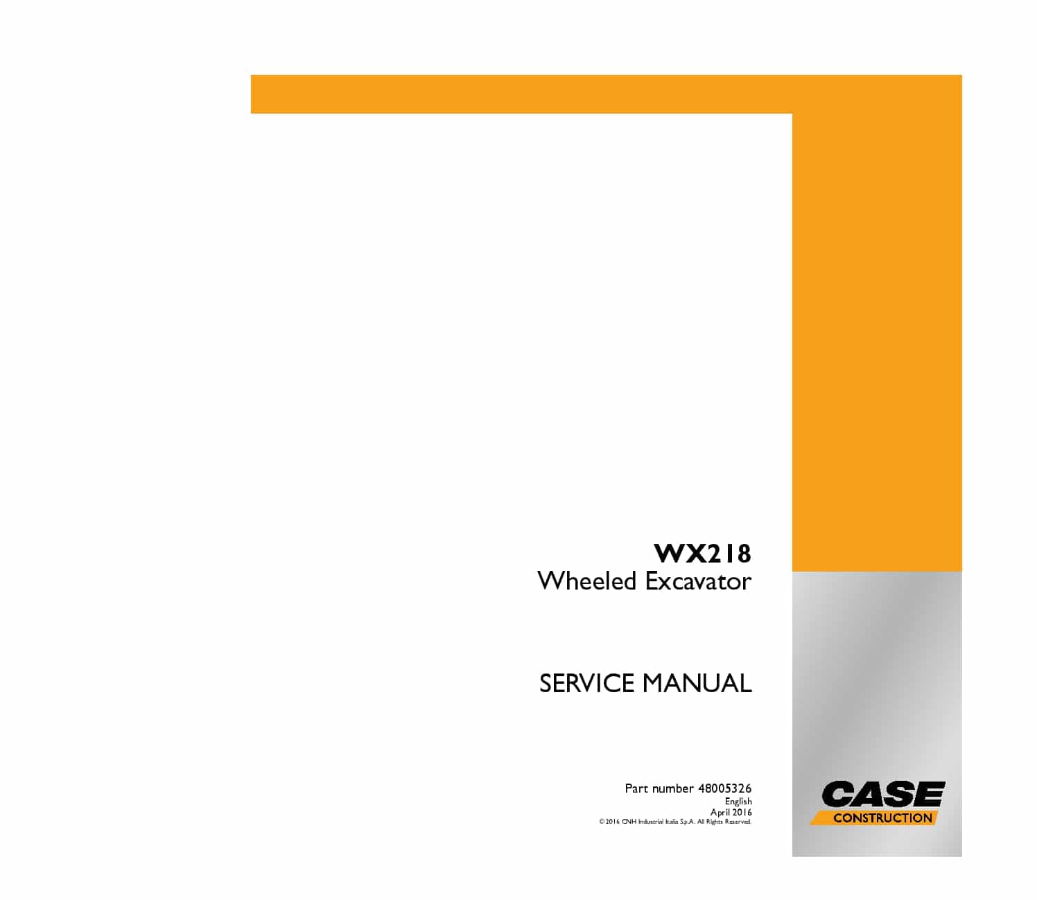 Case WX218 Wheeled excavator Workshop Repair Service Manual PDF Download