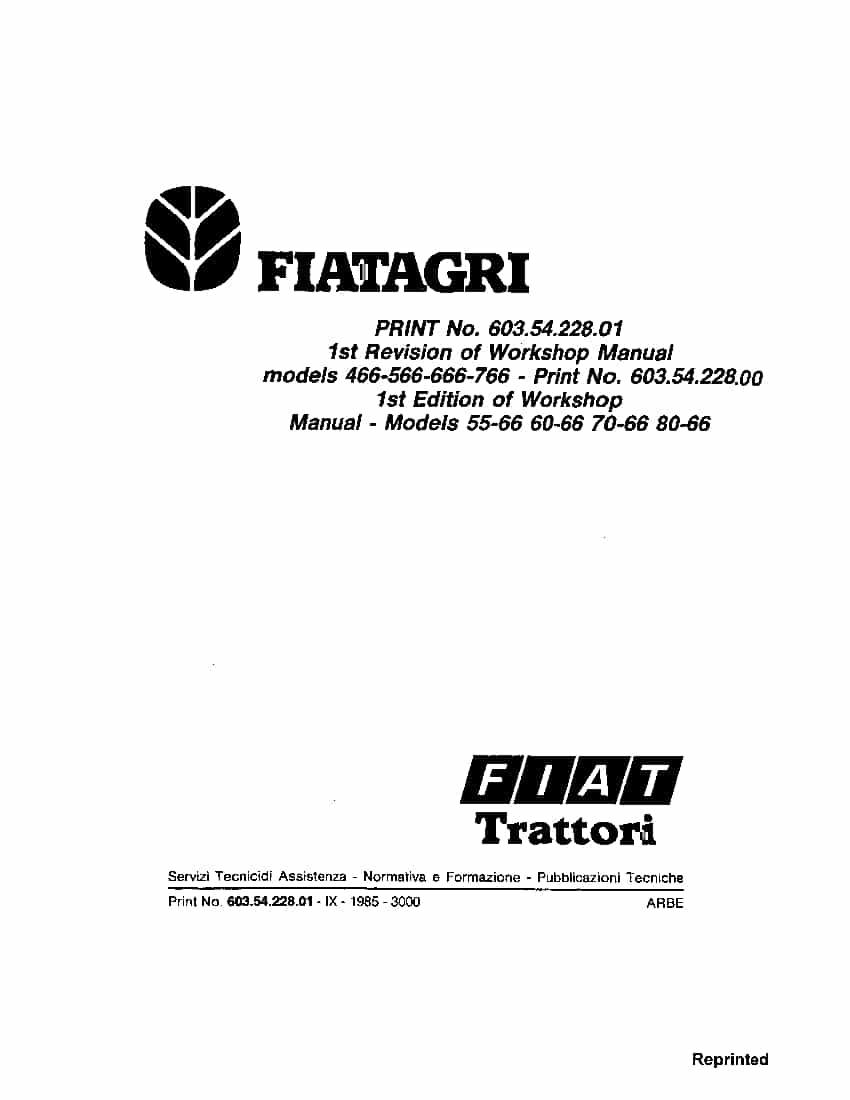 Fiat 466 566 666 766 55-66 60-66 70-66 80-66 Tractors Workshop Repair Service Manual PDF Download