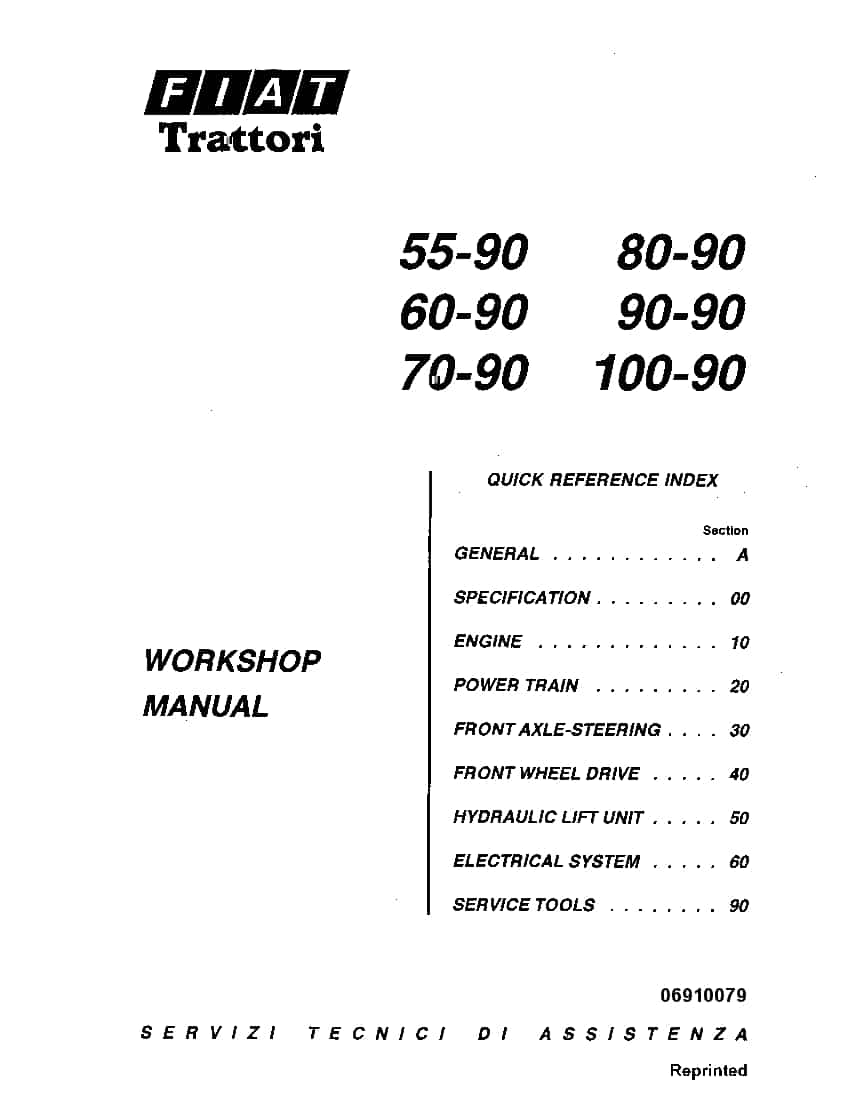 Fiat 55-90 60-90 70-90 80-90 90-90 100-90 Tractor Workshop Repair Service Manual PDF Download